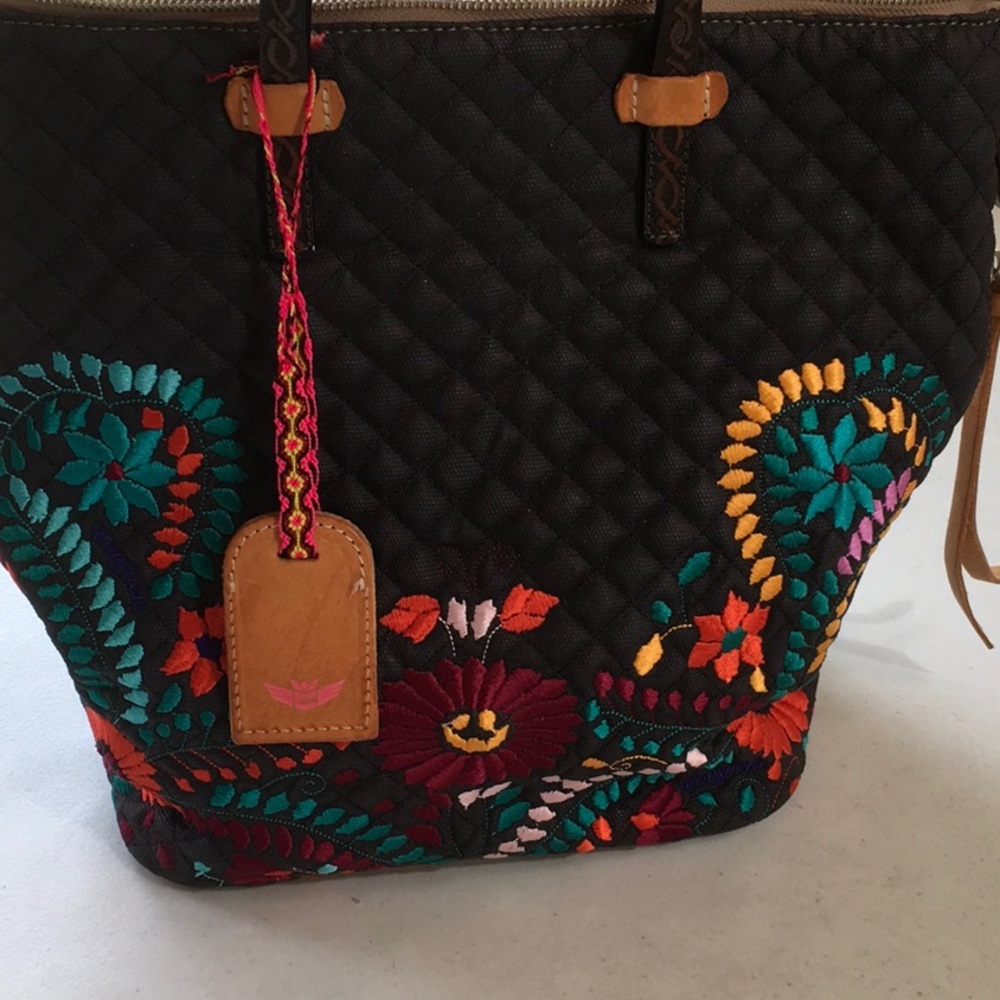 Consuela Embroidered Black Tote Bag
